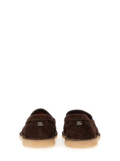 Dolce & Gabbana Leather Loafers Stitched Penny Strap In Brown