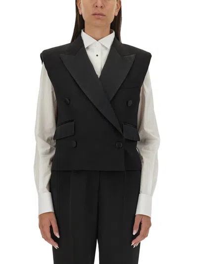 Dolce & Gabbana Sleeveless Double-breasted Wool Gabardine Tuxedo Jacket In Black