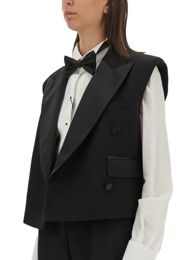 Dolce & Gabbana Sleeveless Double-breasted Wool Gabardine Tuxedo Jacket In Black