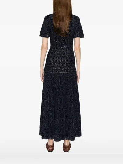 Sandro Embellished Knitted Maxi Dress In Blue