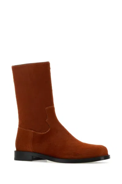 Dries Van Noten Men Brick Calfhair Ankle Boots In Brown