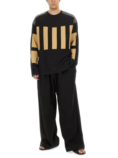 Dries Van Noten Color Block Crew Neck Sweatshirt In Black