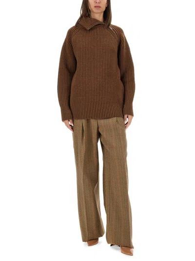 Dries Van Noten Check Pattern Wool Pants With Regular Fit In Brown