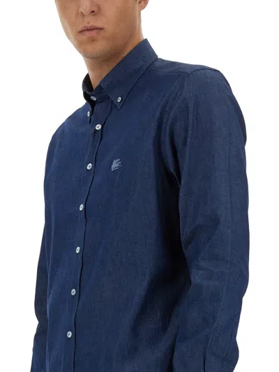 Etro Button-down Collar Cotton Shirt In Blue