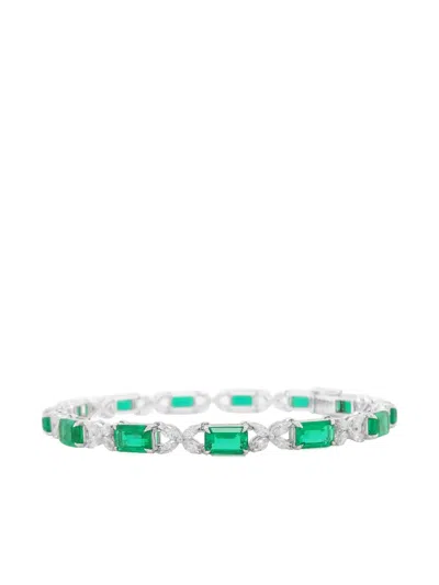 Hyt Jewelry Emerald And Diamond Tennis Bracelet In Silver