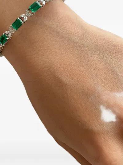 Hyt Jewelry Emerald And Diamond Tennis Bracelet In Silver