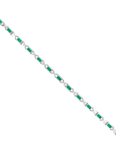 Hyt Jewelry Emerald And Diamond Tennis Bracelet In Silver