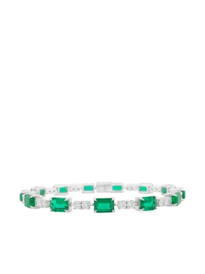 Hyt Jewelry Emerald And Diamond Tennis Bracelet In Silver