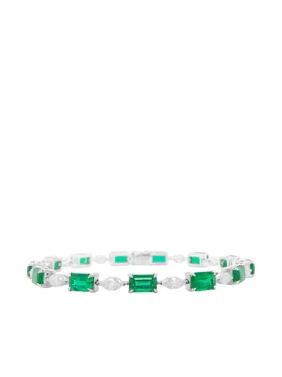 Hyt Jewelry Emerald And Diamond Tennis Bracelet In Silver