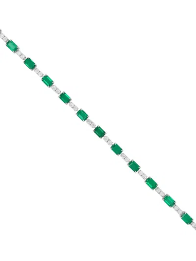 Hyt Jewelry Emerald And Diamond Tennis Bracelet In Silver
