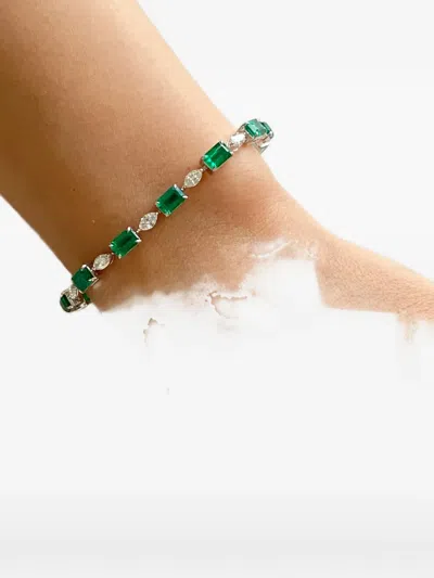 Hyt Jewelry Emerald And Diamond Tennis Bracelet In Silver
