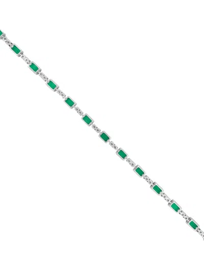 Hyt Jewelry Emerald And Diamond Tennis Bracelet In Silver