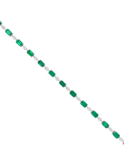 Hyt Jewelry Emerald And Diamond Tennis Bracelet In Silver