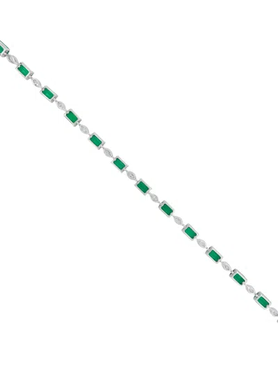 Hyt Jewelry Emerald And Diamond Tennis Bracelet In Silver