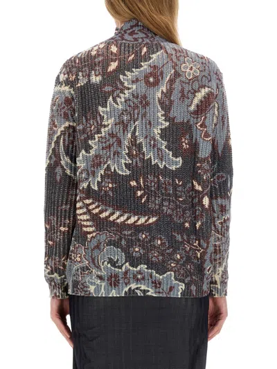 Etro All-over Floral Print Wool Top In Gray