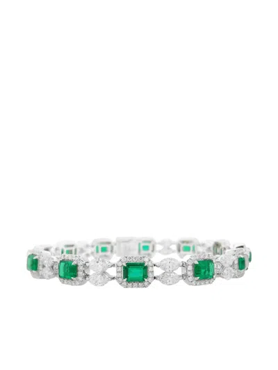 Hyt Jewelry Emerald And Diamond Tennis Bracelet In Silver