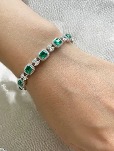 Hyt Jewelry Emerald And Diamond Tennis Bracelet In Silver