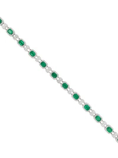 Hyt Jewelry Emerald And Diamond Tennis Bracelet In Silver