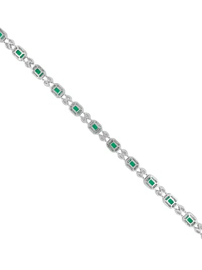 Hyt Jewelry Emerald And Diamond Tennis Bracelet In Silver
