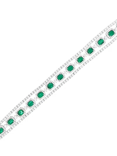 Hyt Jewelry Emerald And Diamond Tennis Bracelet In Silver