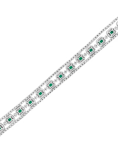 Hyt Jewelry Emerald And Diamond Tennis Bracelet In Silver