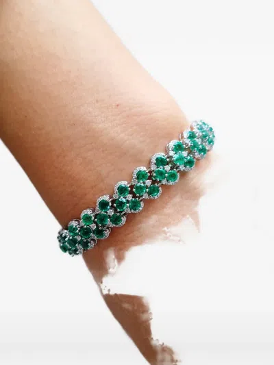 Hyt Jewelry Emerald And Diamond Bracelet In Silver