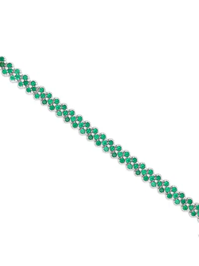 Hyt Jewelry Emerald And Diamond Bracelet In Silver