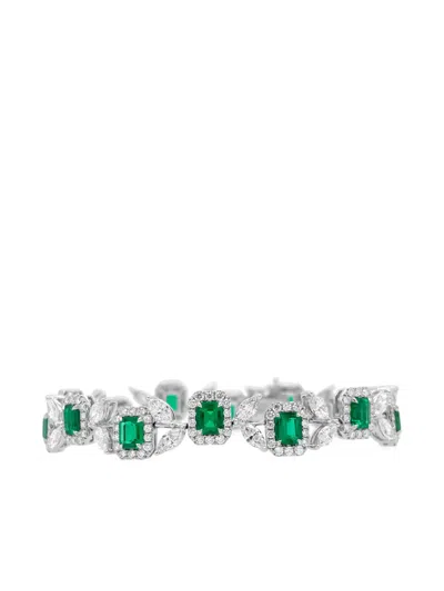 Hyt Jewelry Emerald And Diamond Tennis Bracelet In Silver