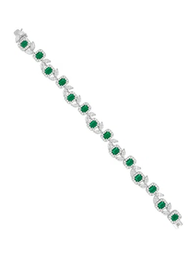 Hyt Jewelry Emerald And Diamond Tennis Bracelet In Silver