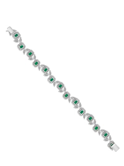 Hyt Jewelry Emerald And Diamond Tennis Bracelet In Silver