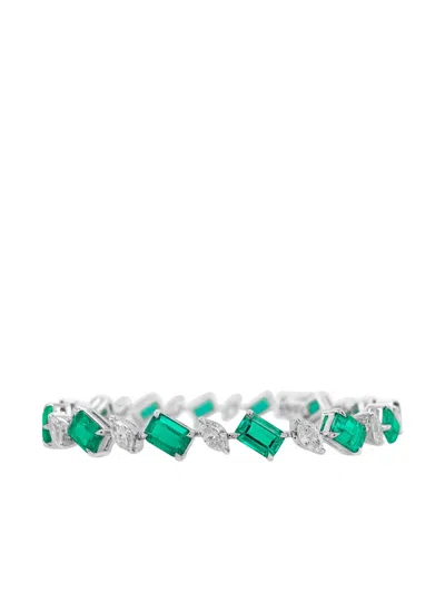 Hyt Jewelry Emerald And Diamond Tennis Bracelet In Silver