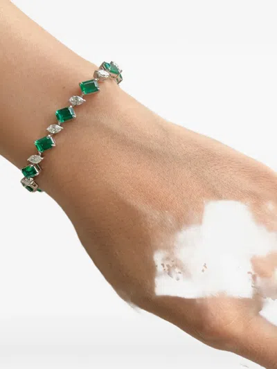 Hyt Jewelry Emerald And Diamond Tennis Bracelet In Silver