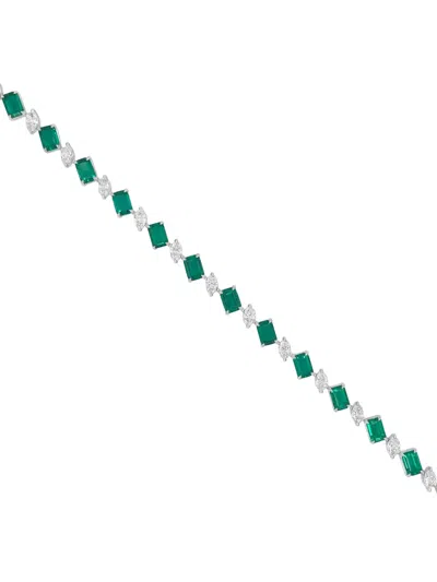 Hyt Jewelry Emerald And Diamond Tennis Bracelet In Silver
