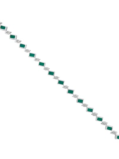 Hyt Jewelry Emerald And Diamond Tennis Bracelet In Silver