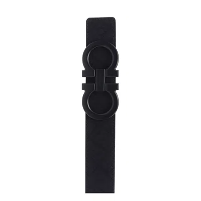 Ferragamo Adjustable Geometric Pattern Reversible Belt In Black