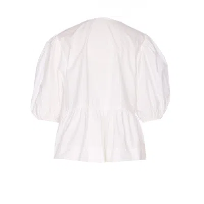 Ganni Crewneck Cotton Peplum Top Flounces In White