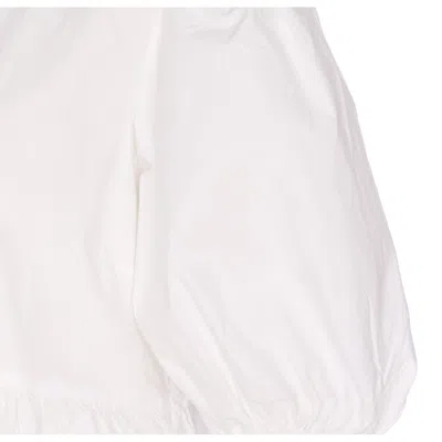 Ganni Crewneck Cotton Peplum Top Flounces In White