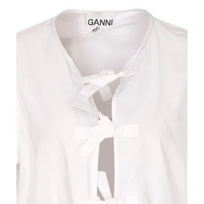 Ganni Crewneck Cotton Peplum Top Flounces In White