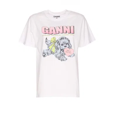 Ganni Women Puppy Print And Logo T-shirt In White