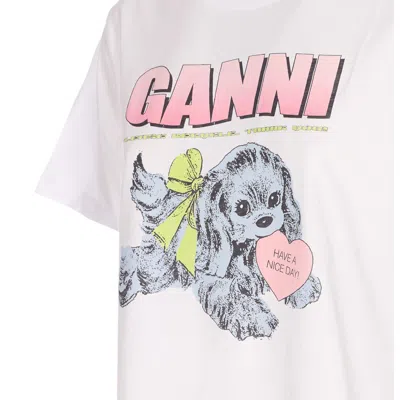 Ganni Women Puppy Print And Logo T-shirt In White