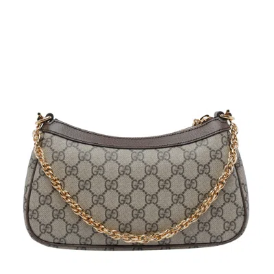 Gucci Women Beige Shoulder Bag With Gg Plaque On The Front And Chain-link Handle In Gg Canvas Woman In Brown
