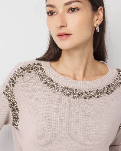 White House Black Market Petite Rhinestone Crewneck Sweater