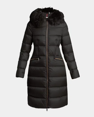 Moncler Boedic Long Down Coat With Detachable Shearling Trim In Black