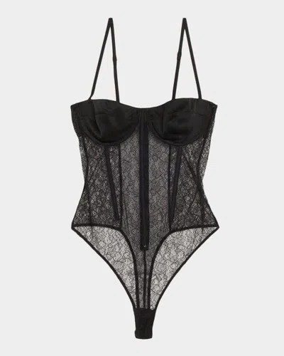 Kiki De Montparnasse Petite Fleur Sweetheart Floral Lace Bodysuit In Black