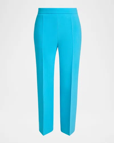 Chloé Lower Impact Wool Crepe Straight-leg Ankle Pants In Blue