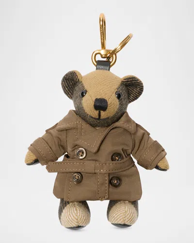 Burberry Thomas Check Cashmere Teddy Bear In Trench Coat Bag Charm In Green