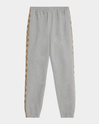 Burberry Cotton Check-stripe Slim Sweatpants In Gray