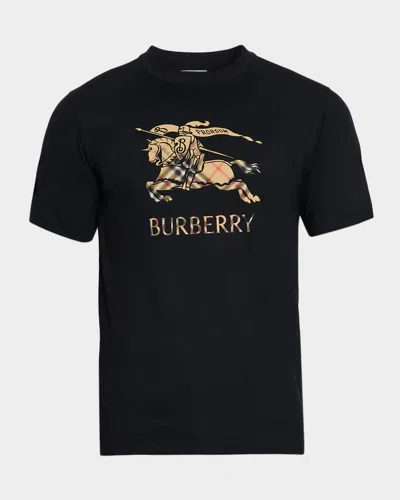Burberry Men Black Crewneck T-shirt With Ekd And Logo Lettering Embroidery On The Front In Cotton Ma
