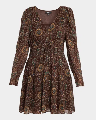 Paige Aries Printed Long-sleeve Silk Mini Dress In Multi