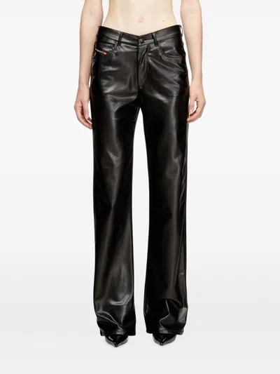 Diesel Faux Leather Wide Leg Trousers Belt Loops In Black